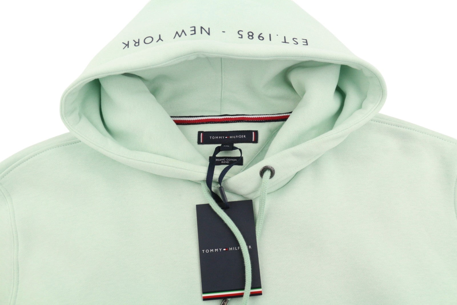 TOMMY HILFIGER Pocket Placement Men Hoodie 2XL Minty Essence Kangaroo Pull On