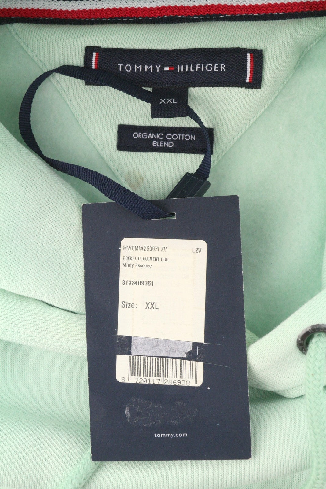 TOMMY HILFIGER Pocket Placement Men Hoodie 2XL Minty Essence Kangaroo Pull On