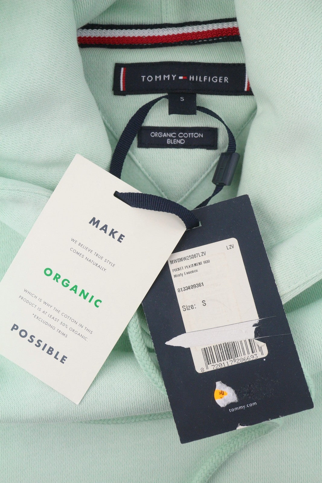 TOMMY HILFIGER Pocket Placement vyriškas džemperis su gobtuvu S Minty Essence Kangaroo megztiniu 