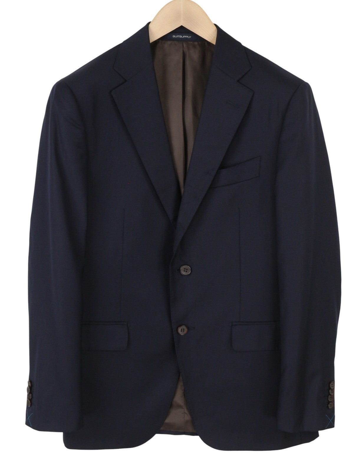 „SUITSUPPLY Napoli“ vienaeilis vyriškas švarkas, UK38R, mėlynas, grynos vilnos, su įpjova atvarte. 