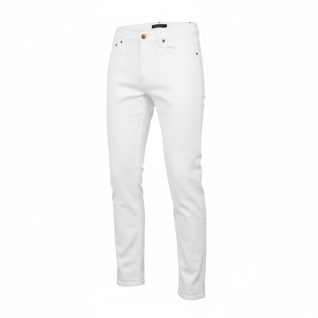 NUDIE JEANS Long John Blazing White vyriški džinsai W28/L32 aptempti ekologiški džinsai 