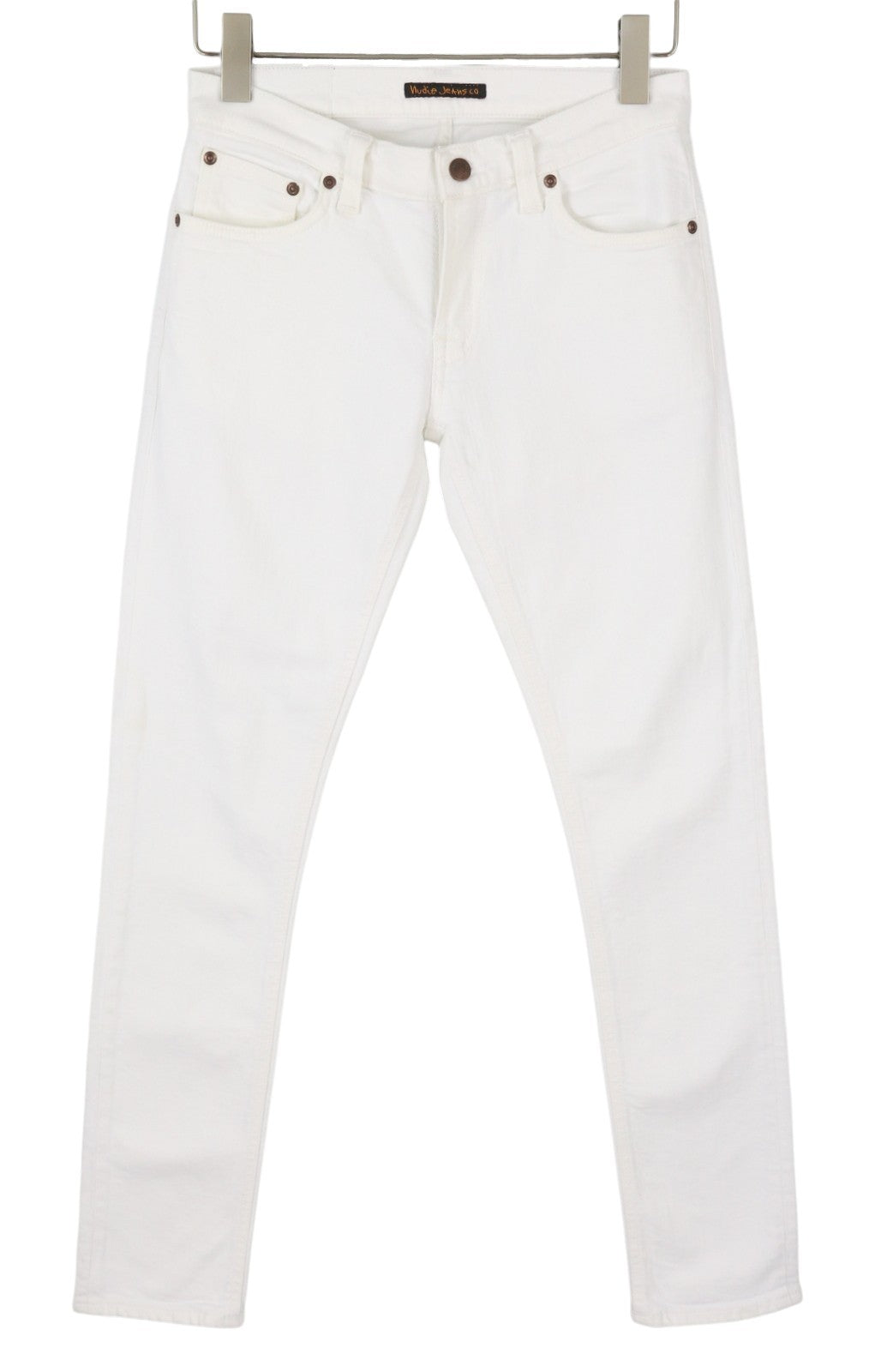 NUDIE JEANS Long John Blazing White vyriški džinsai W28/L32 aptempti ekologiški džinsai 