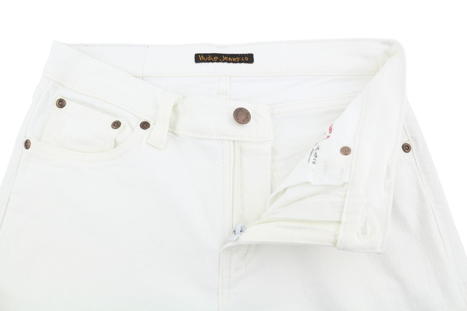 NUDIE JEANS Long John Blazing White vyriški džinsai W28/L32 aptempti ekologiški džinsai 