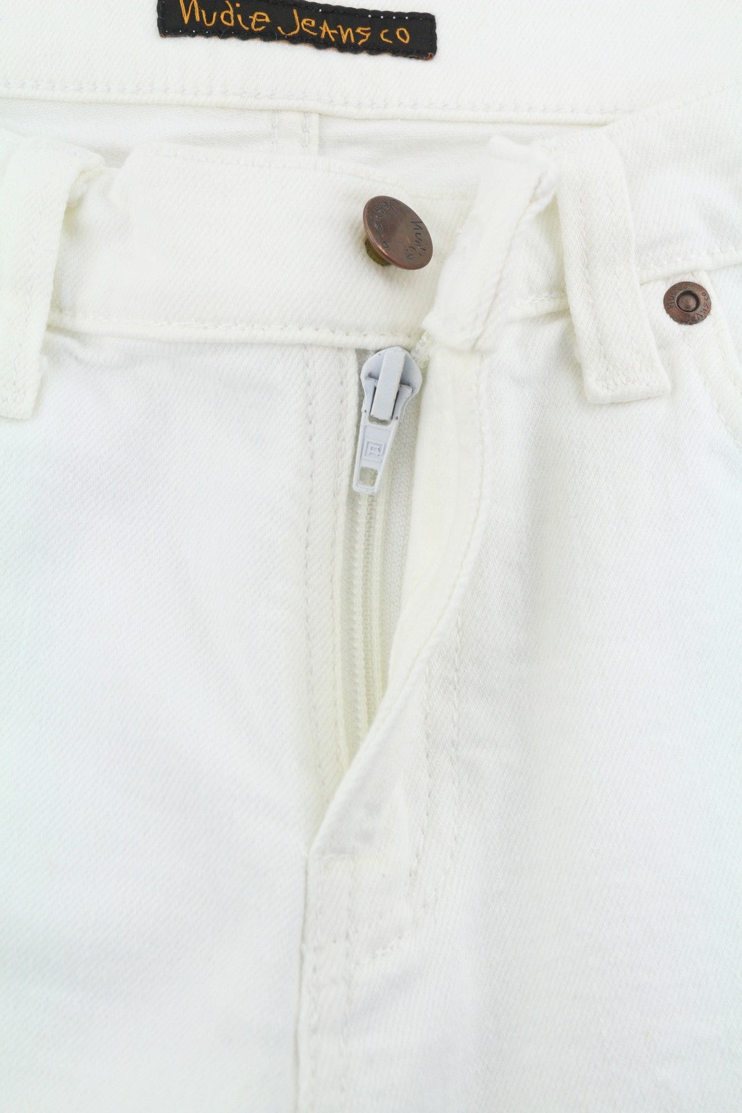 NUDIE JEANS Long John Blazing White vyriški džinsai W28/L32 aptempti ekologiški džinsai 