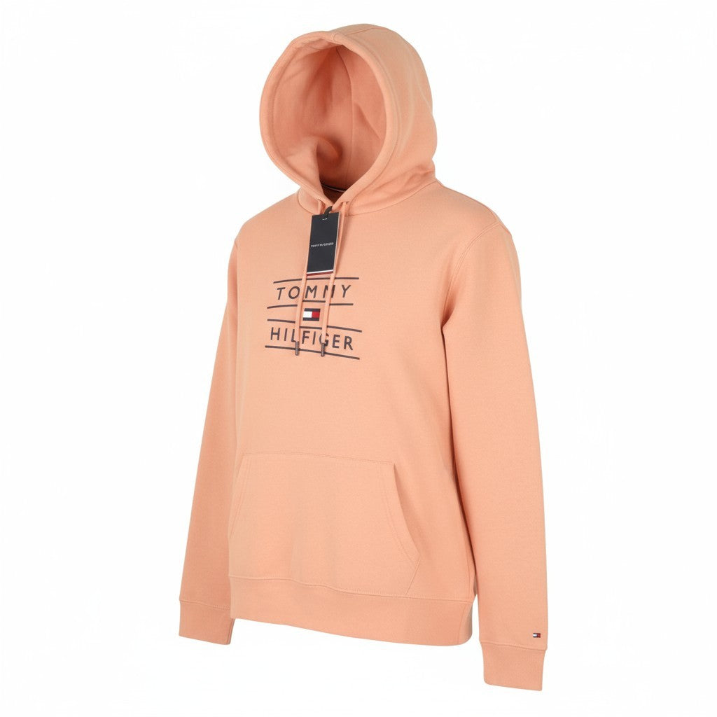 TOMMY HILFIGER Fapino Stacked Logo vyriškas džemperis su gobtuvu L dydžio organinės medvilnės mišinio megztinis 