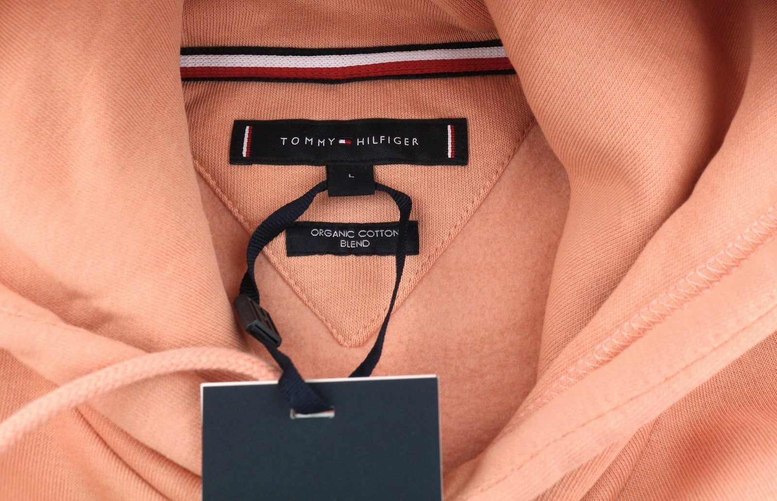 TOMMY HILFIGER Fapino Stacked Logo vyriškas džemperis su gobtuvu L dydžio organinės medvilnės mišinio megztinis 