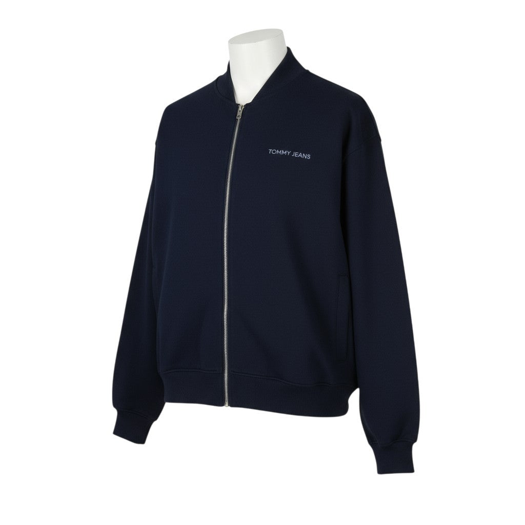 TOMMY HILFIGER vyriškas džemperis L dydžio, tamsiai mėlynas, su dideliu bomber kaklu ir logotipu, užtrauktuku. 