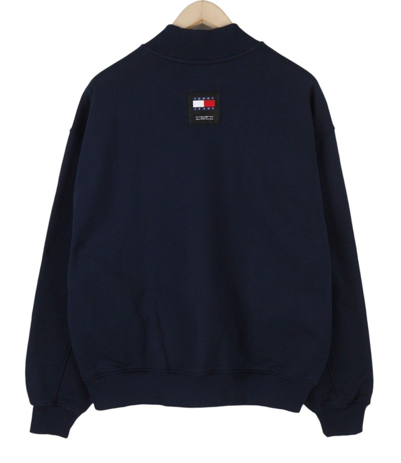 TOMMY HILFIGER vyriškas džemperis L dydžio, tamsiai mėlynas, su dideliu bomber kaklu ir logotipu, užtrauktuku. 