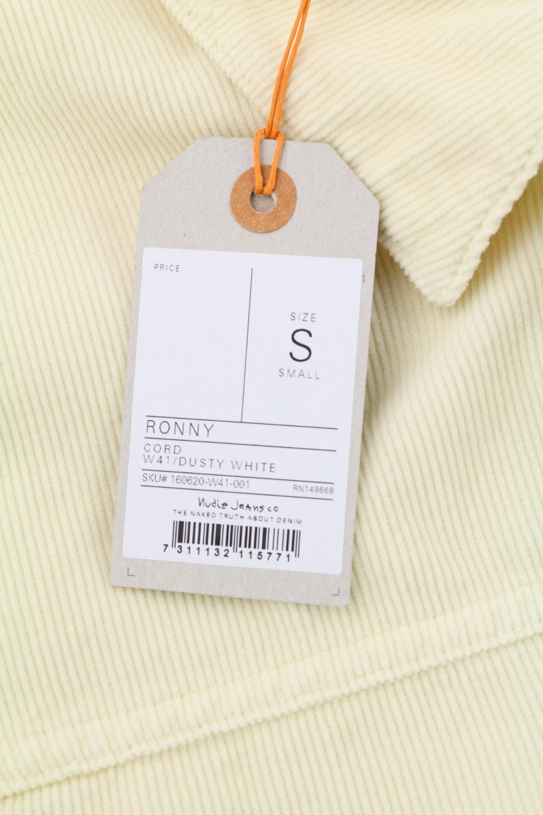 NUDIE JEANS Ronny Men's S Dusty White Organic Corduroy Buttoned Jacket