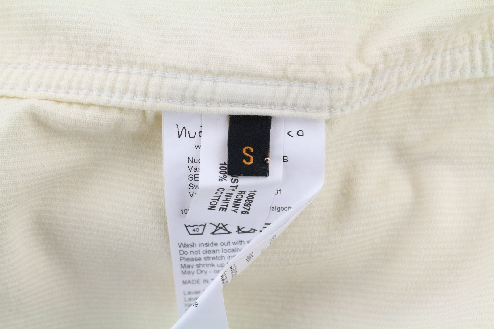 NUDIE JEANS Ronny Men's S Dusty White Organic Corduroy Buttoned Jacket