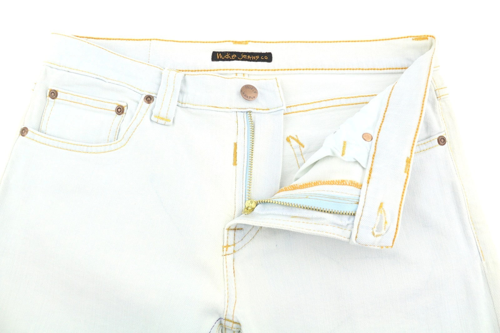 NUDIE JEANS Tube Kelly Org. Bleach White vyriški džinsai W29/L32 išblukinto aptempto kirpimo 