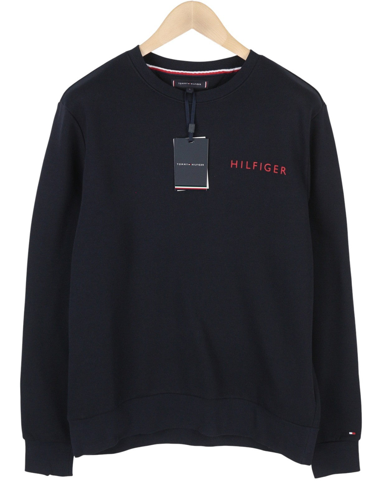 TOMMY HILFIGER vyriškas džemperis L dydžio, tamsiai mėlynas, apvalios iškirptės formos, su logotipu priekyje. 