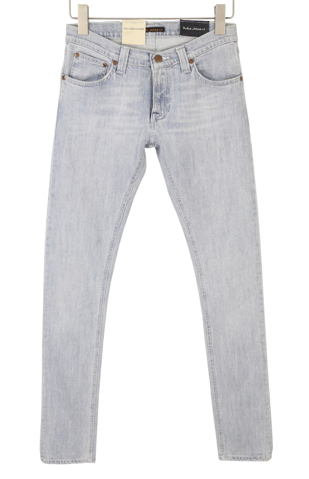 NUDIE JEANS aptempti ilgi John Org. Light Eco Wash vyriški džinsai W28/L34 mėlyni aptempti 