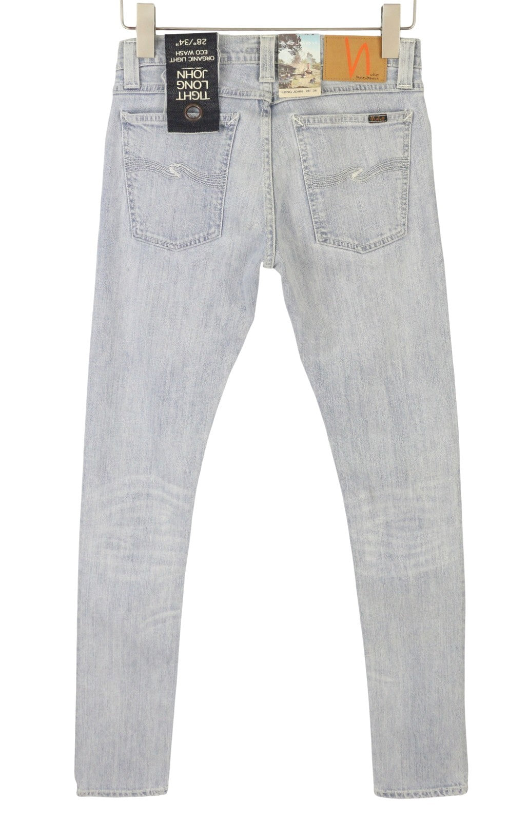 NUDIE JEANS aptempti ilgi John Org. Light Eco Wash vyriški džinsai W28/L34 mėlyni aptempti 