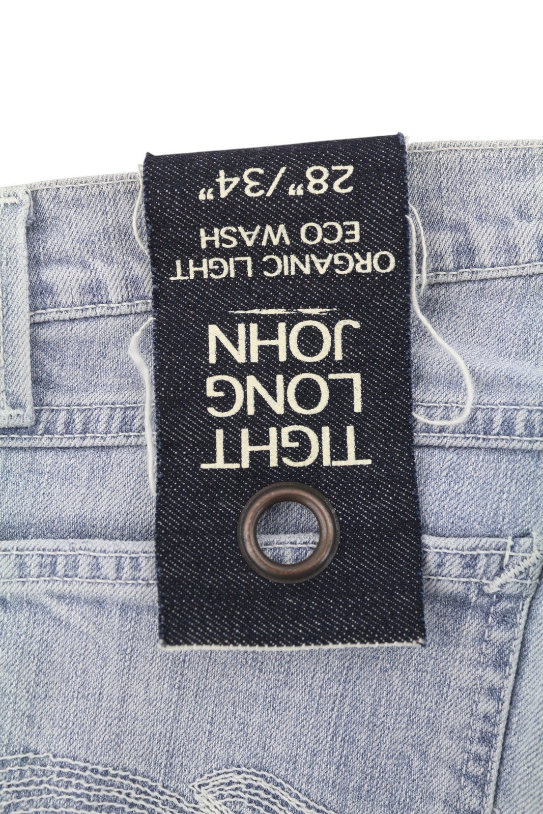 NUDIE JEANS aptempti ilgi John Org. Light Eco Wash vyriški džinsai W28/L34 mėlyni aptempti 