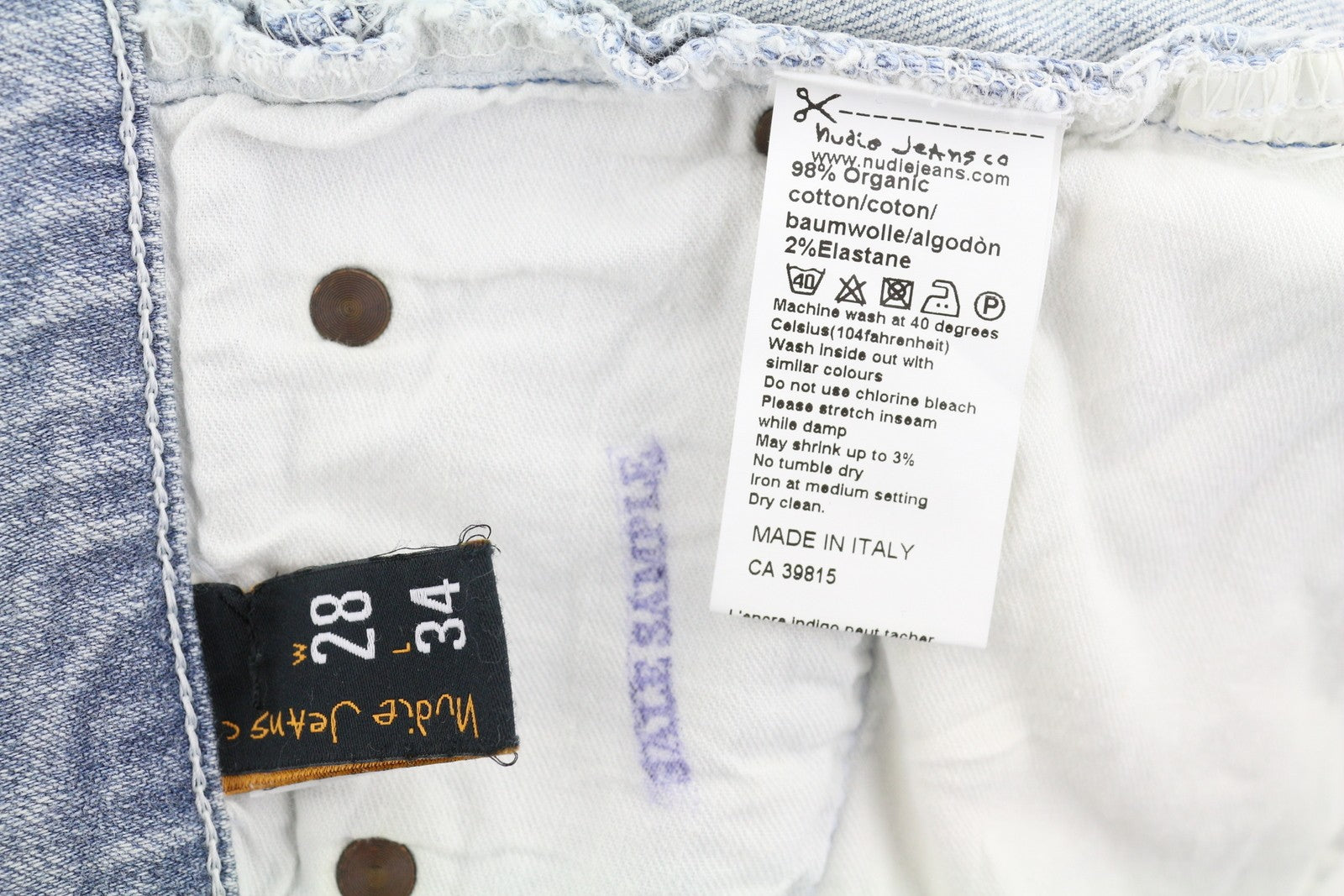 NUDIE JEANS aptempti ilgi John Org. Light Eco Wash vyriški džinsai W28/L34 mėlyni aptempti 