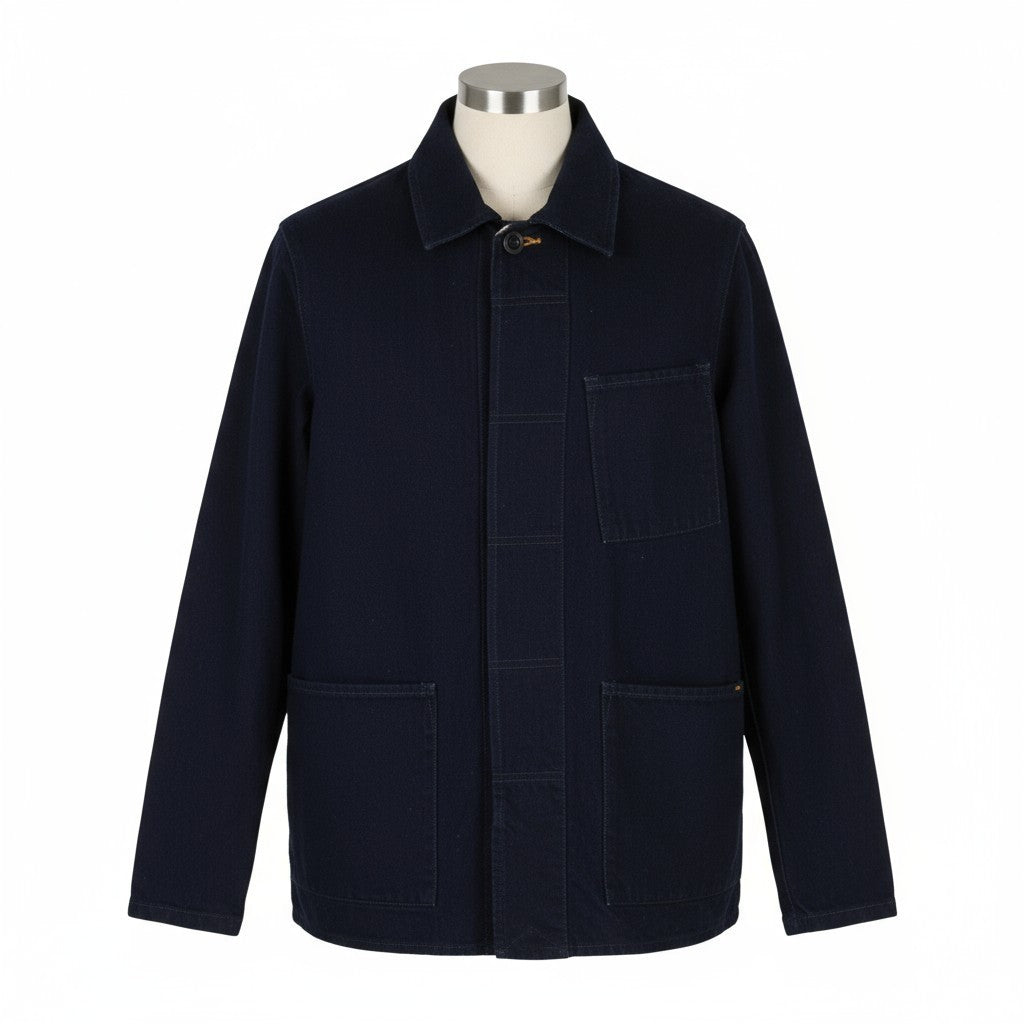 NUDIE JEANS Julius Men's XS Core Blue Organic Jacket Button Pockets Lined