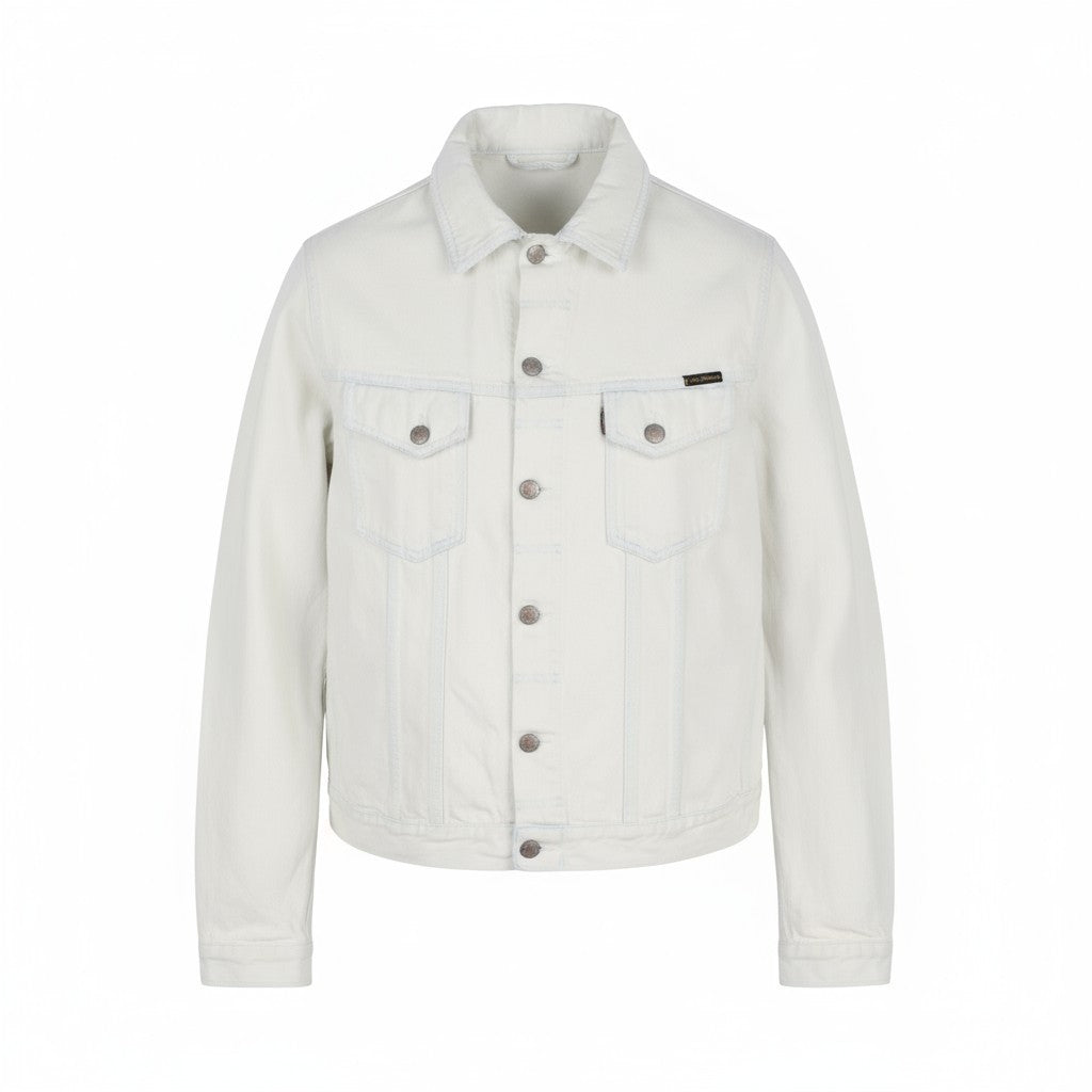 NUDIE JEANS Terry Men's L Extreme Bleach Light Denim Jacket Button Spread