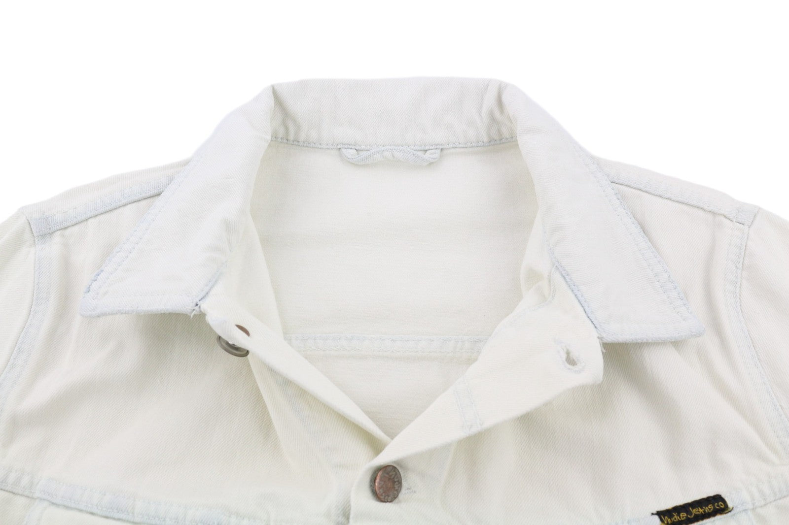 NUDIE JEANS Terry Men's L Extreme Bleach Light Denim Jacket Button Spread