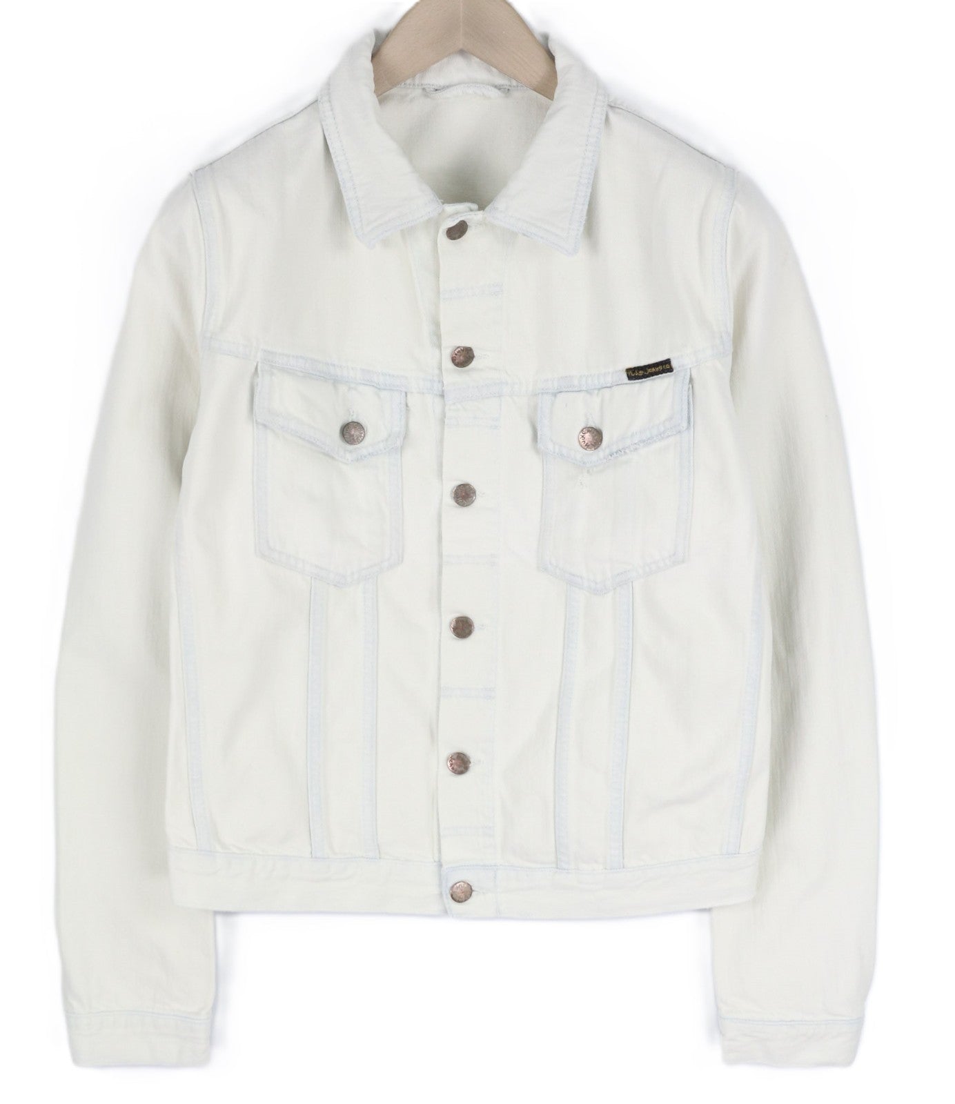 NUDIE JEANS Terry Men's M Extreme Bleach Light Denim Button Spread Jacket