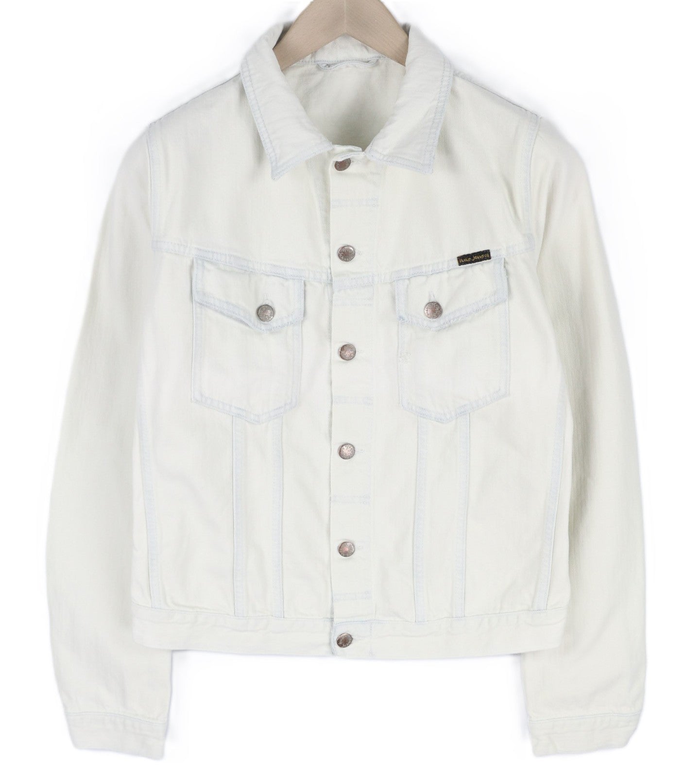 NUDIE JEANS Terry vyriška M Extreme Bleach Light Denim Spread Logo striukė 