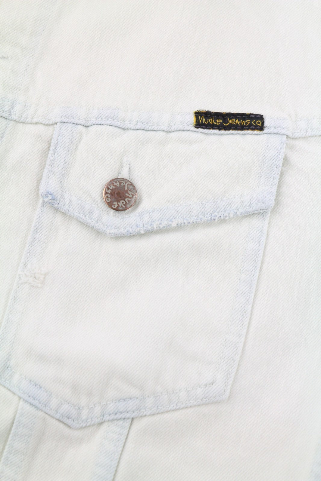 NUDIE JEANS Terry vyriška M Extreme Bleach Light Denim Spread Logo striukė 