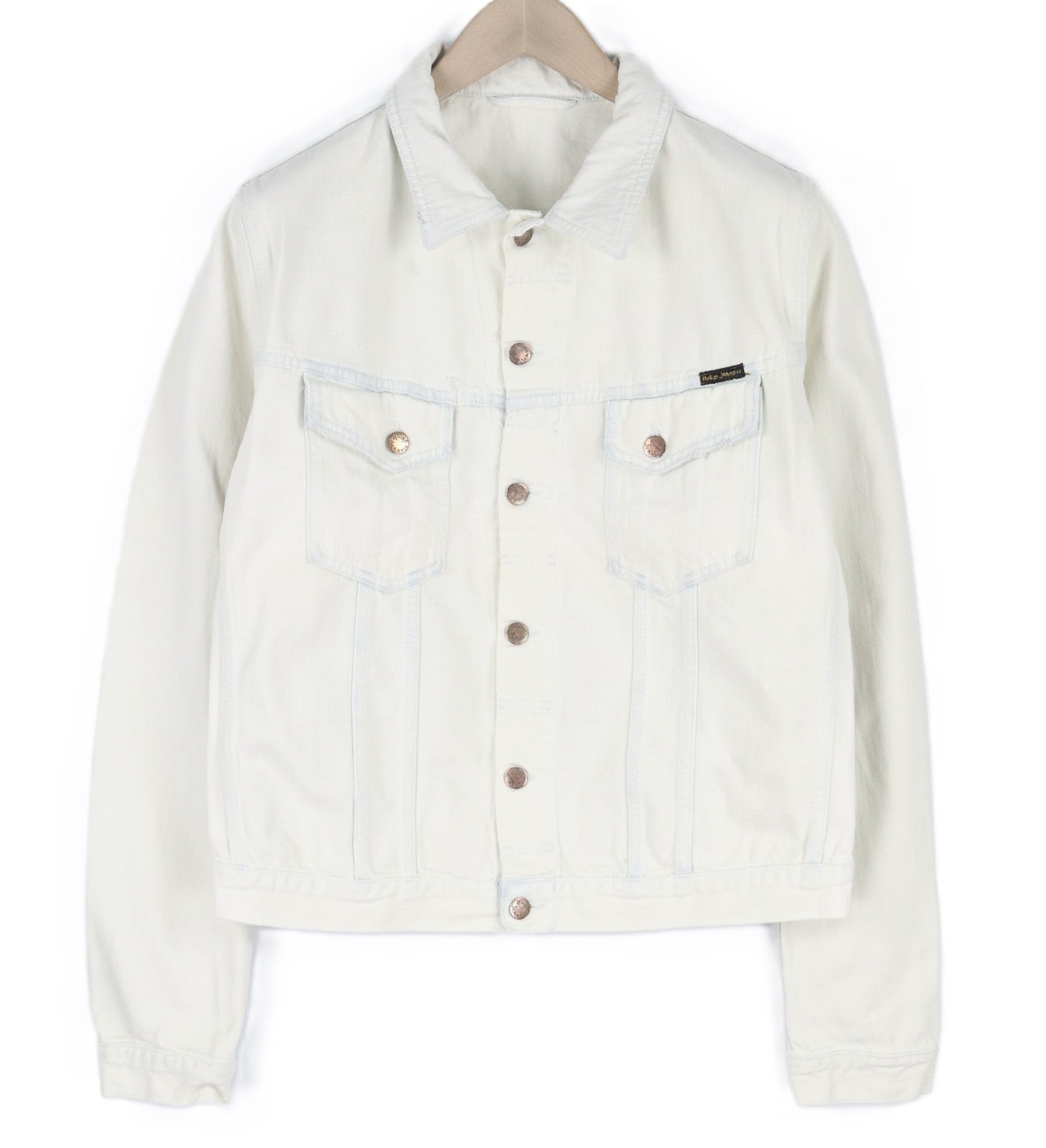 NUDIE JEANS Terry Men's XL Extreme Bleach Light Denim Spread Logo Jacket