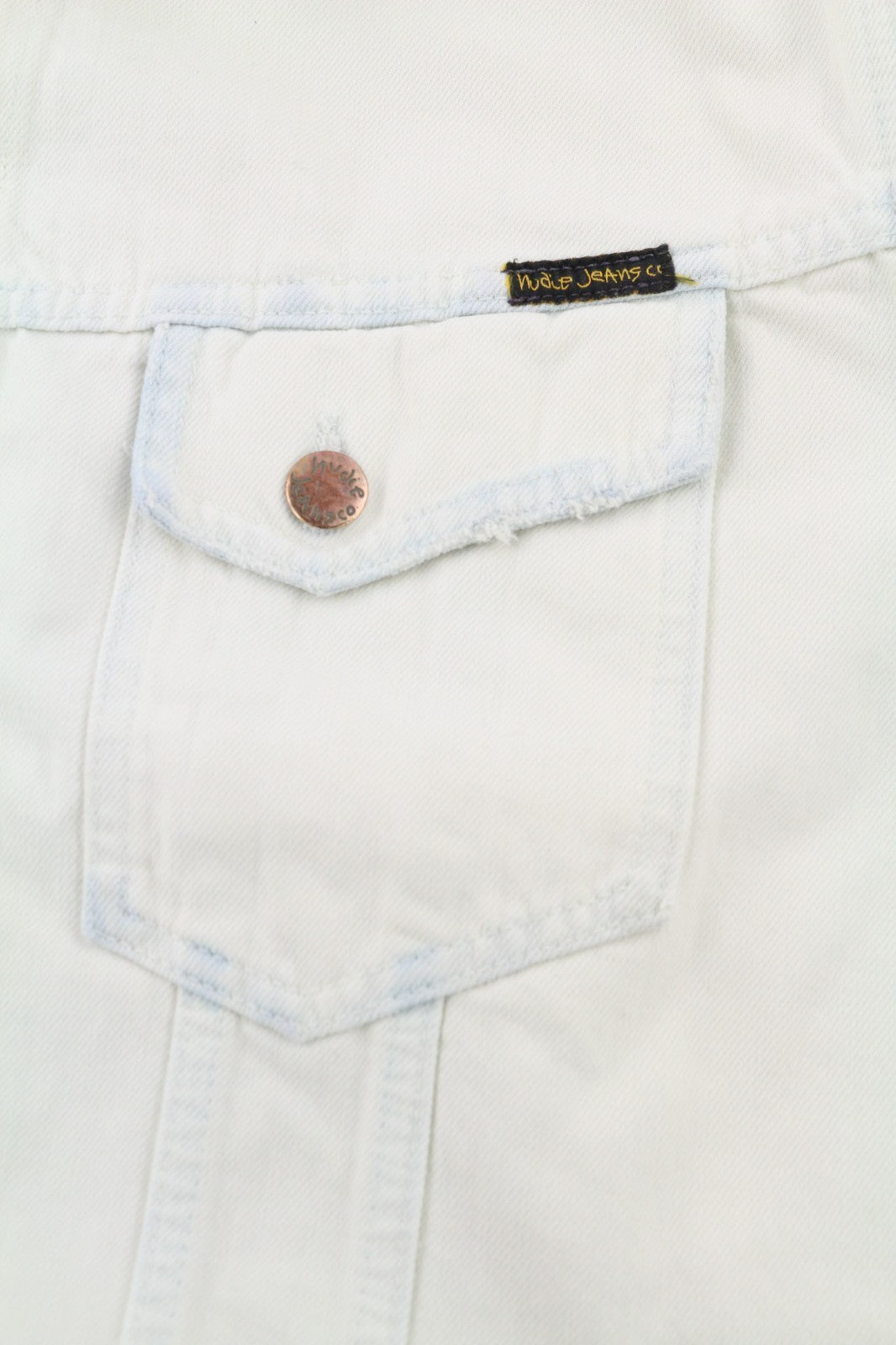 NUDIE JEANS Terry Men's XL Extreme Bleach Light Denim Spread Logo Jacket