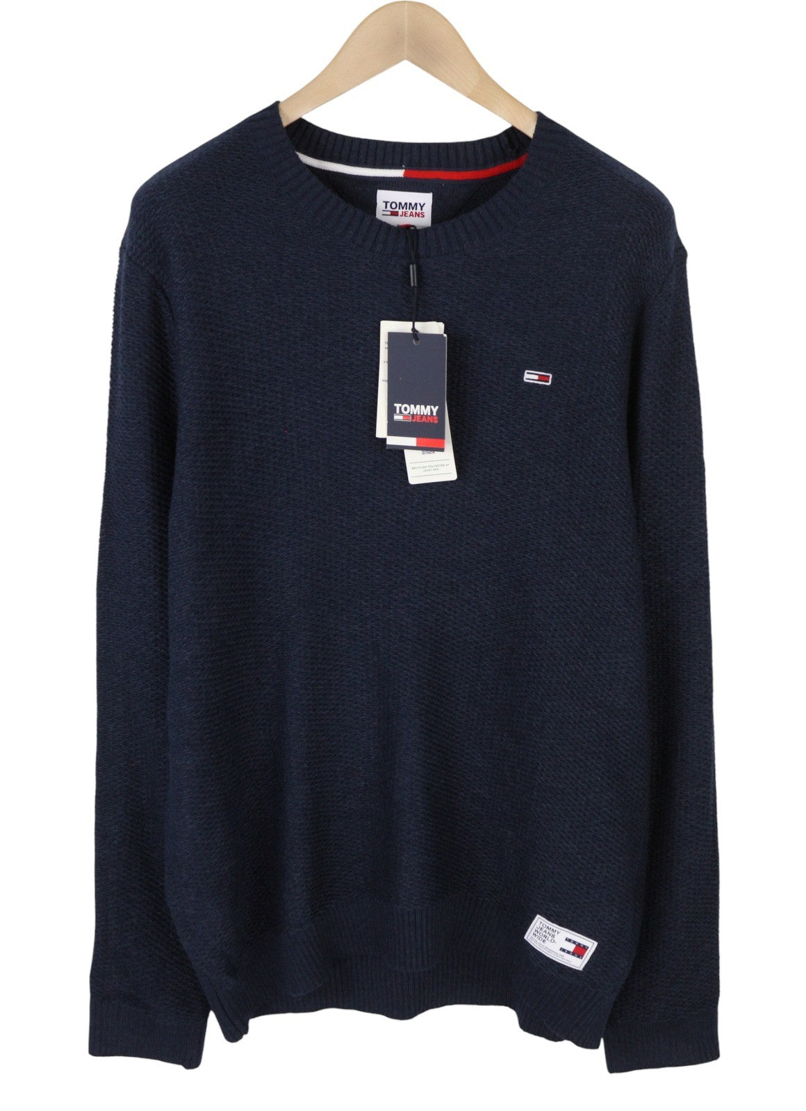 TOMMY HILFIGER Req Structured vyriškas megztinis XL dydžio tamsiai mėlynas, apvalios kaklo iškirptės megztinis, tamprus megztinis 