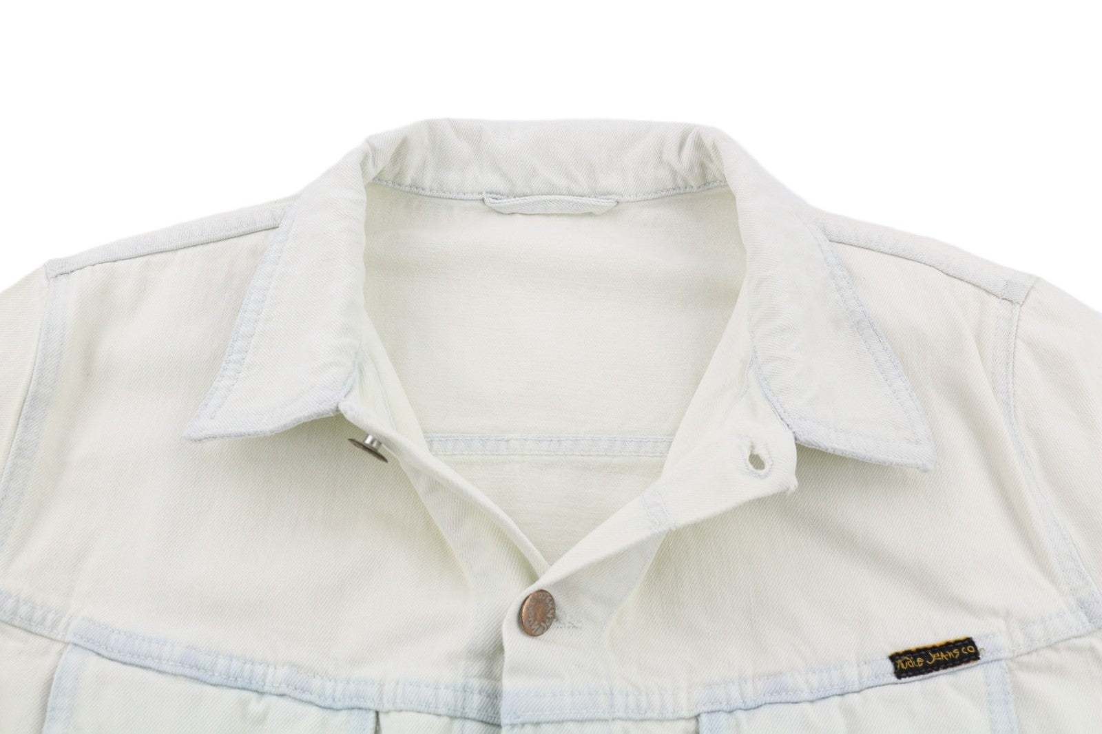 NUDIE JEANS Terry vyriška XL dydžio „Extreme Bleach Light White Spread“ džinsinė striukė su logotipu 