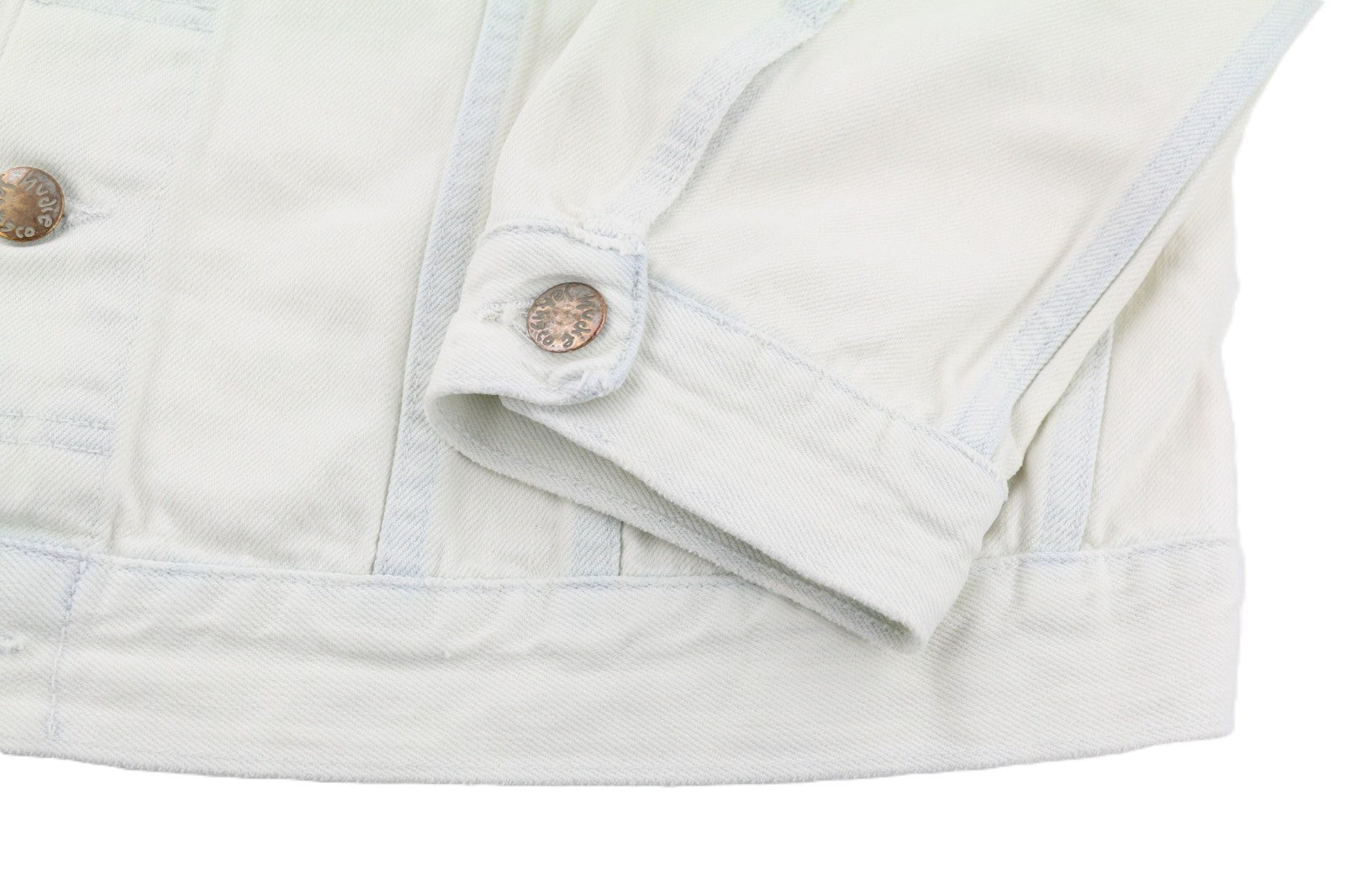 NUDIE JEANS Terry vyriška XL dydžio „Extreme Bleach Light White Spread“ džinsinė striukė su logotipu 