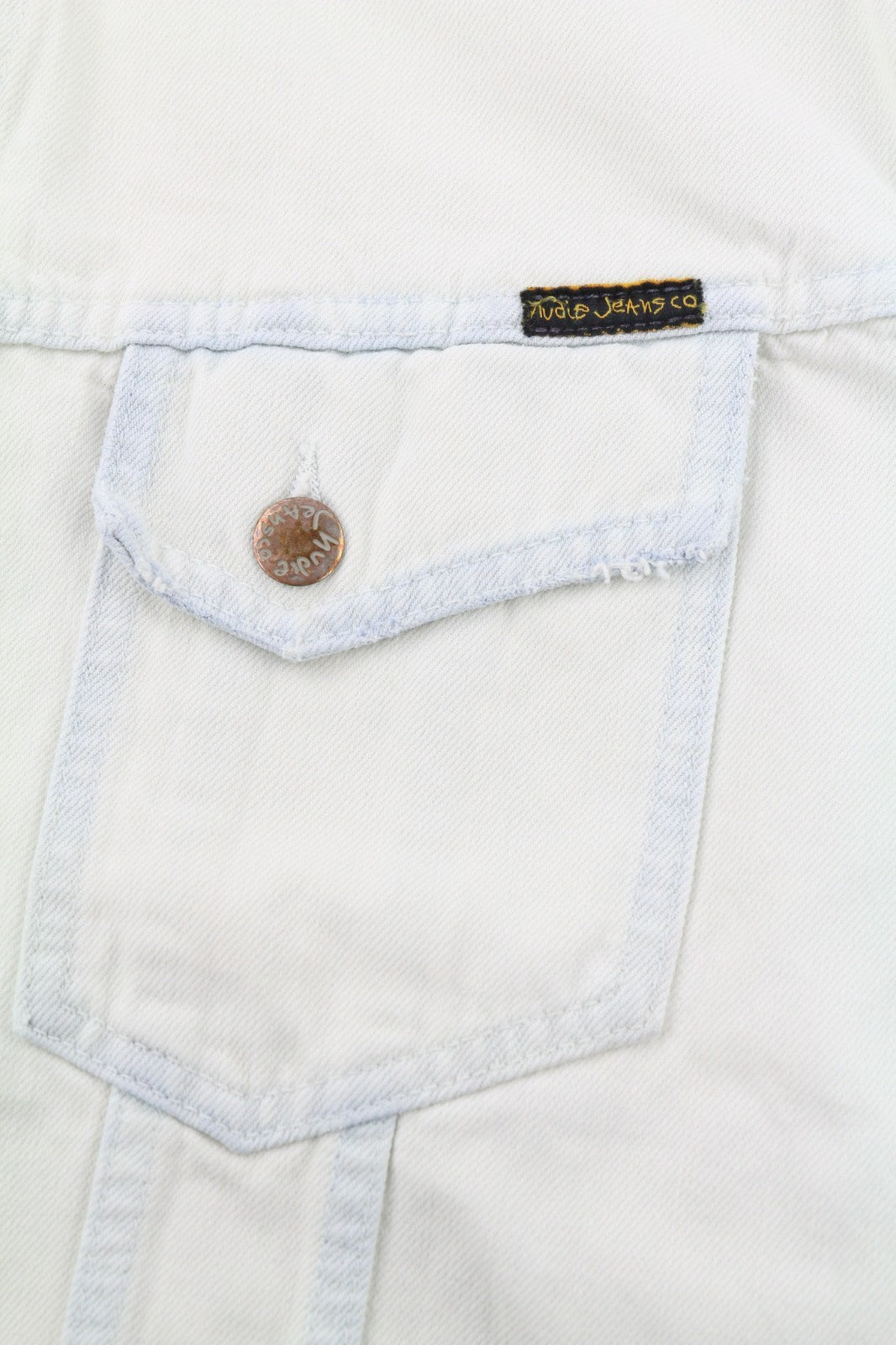 NUDIE JEANS Terry vyriška XL dydžio „Extreme Bleach Light White Spread“ džinsinė striukė su logotipu 