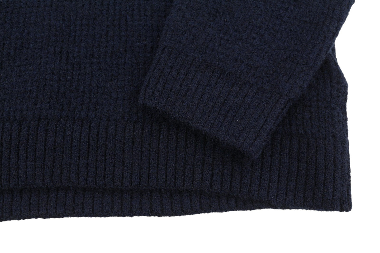 TOMMY HILFIGER Req Waffle Men Jumper M Navy Wool Blend Knit Crew Neck Pullover