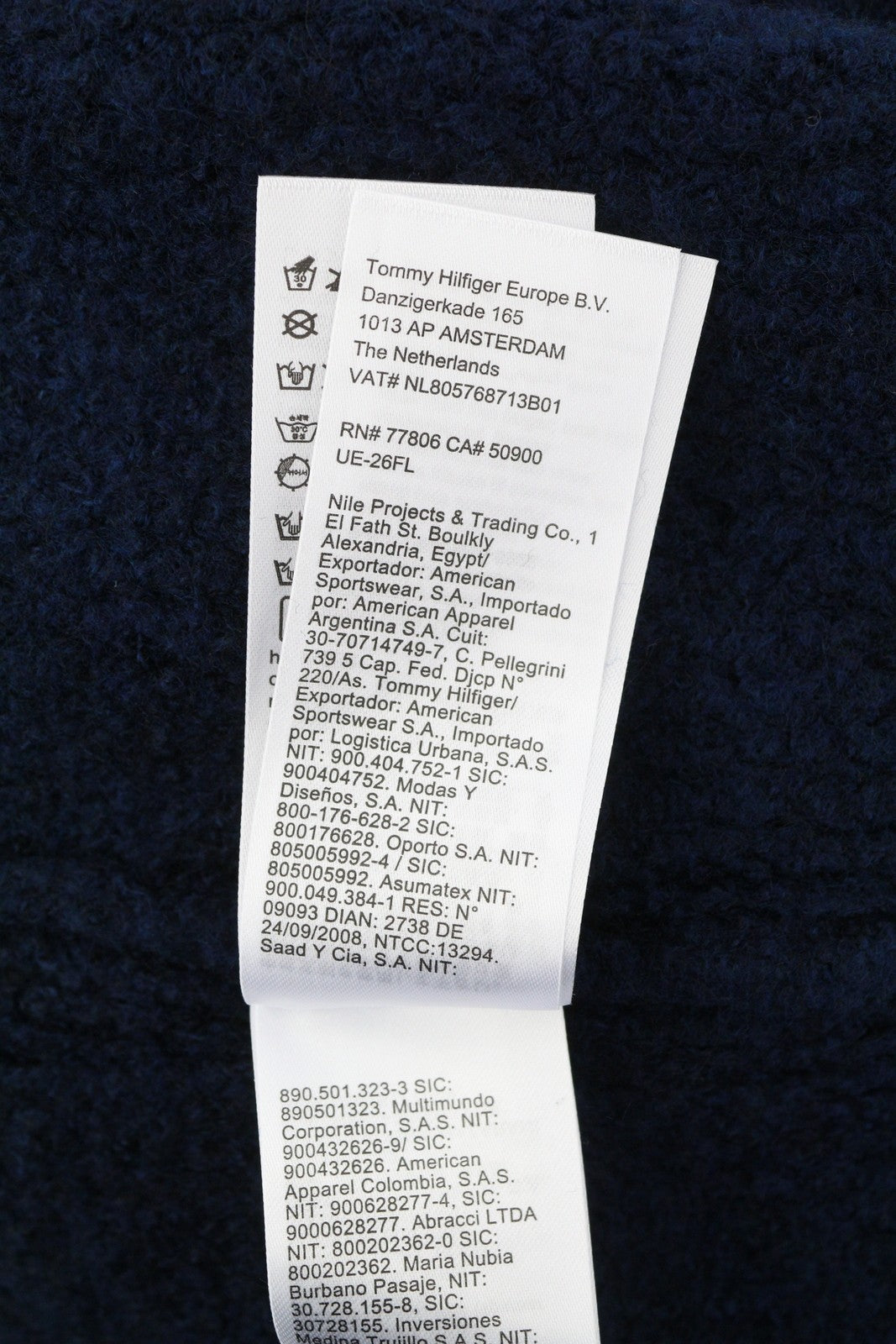 TOMMY HILFIGER Req Waffle Men Jumper L Navy Wool Blend Knit Crew Neck Pullover