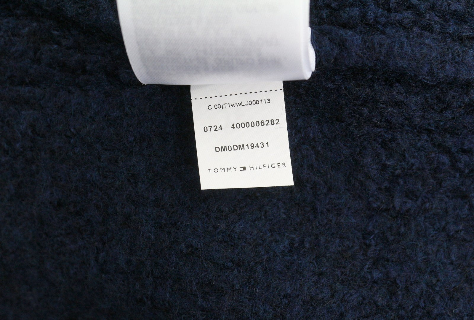 TOMMY HILFIGER Req Waffle Men Jumper L Navy Wool Blend Knit Crew Neck Pullover