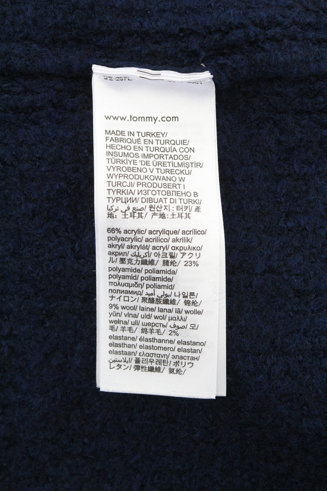 TOMMY HILFIGER Req Waffle Men Jumper L Navy Wool Blend Knit Crew Neck Pullover