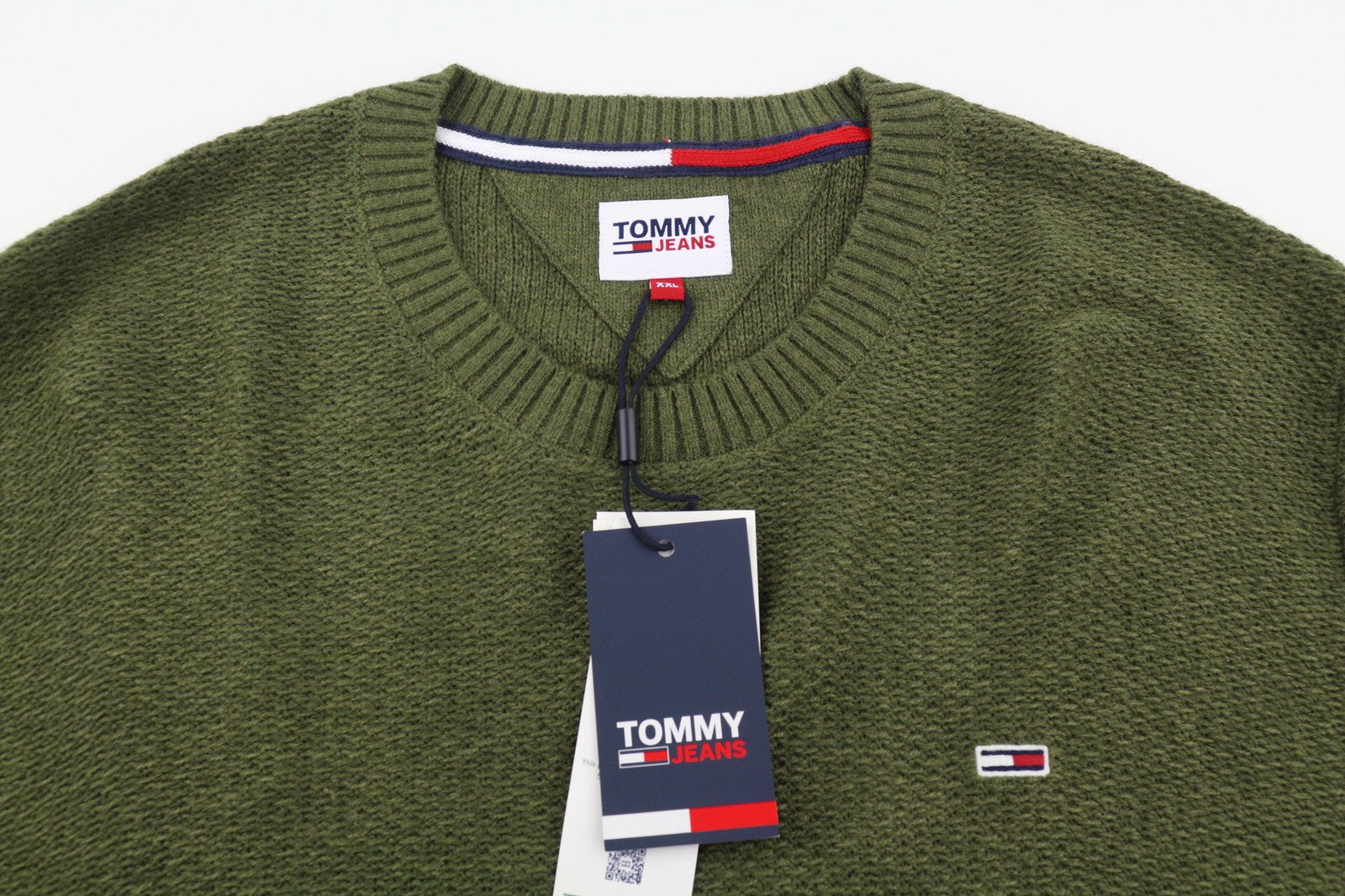 TOMMY HILFIGER Req Structured Men Jumper 2XL Olive Green Crew Neck Knit Pullover