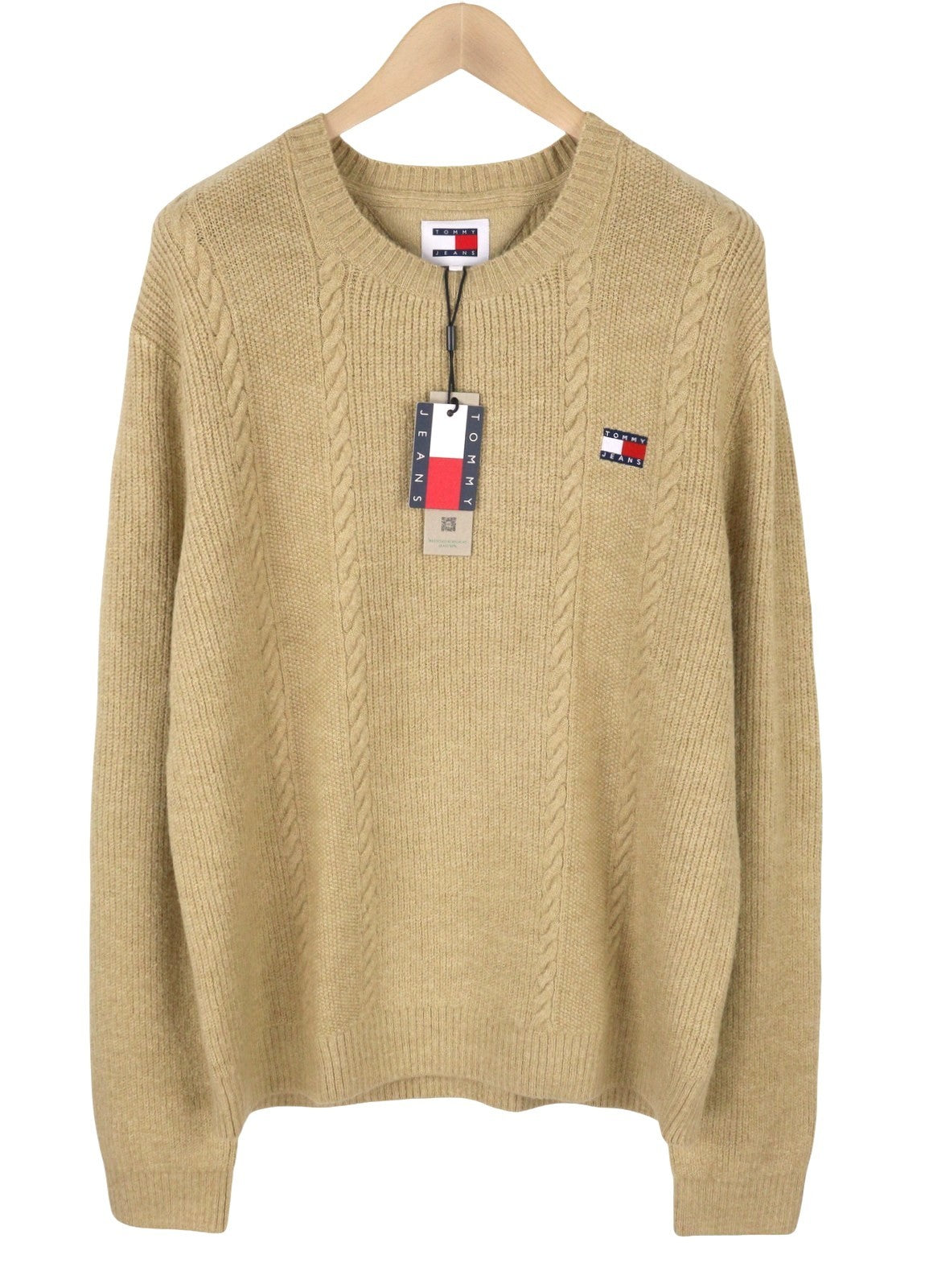 TOMMY HILFIGER Slim Cable Knit Cneck vyriškas megztinis XL dydžio švelnaus aukso rudo megztinio 