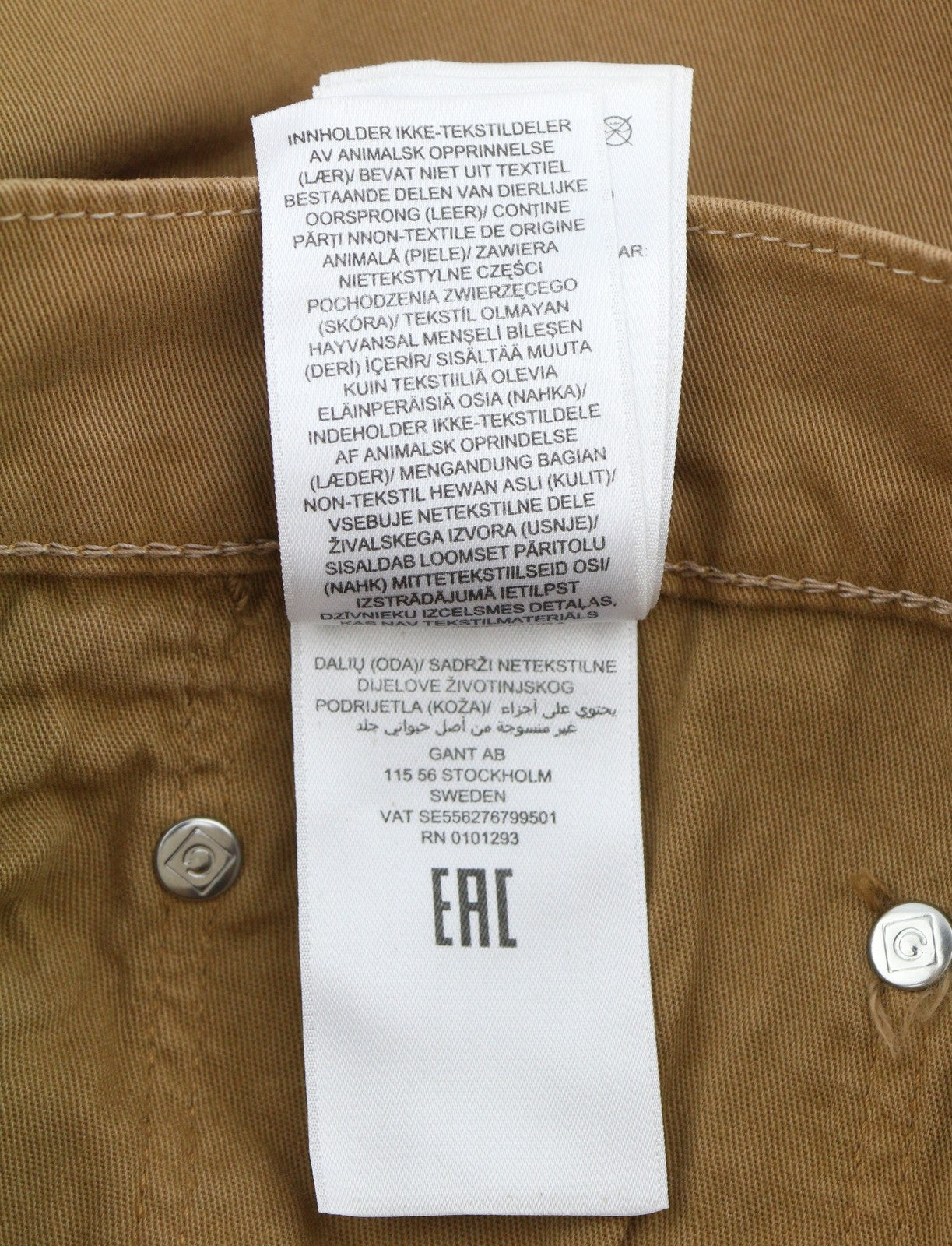 GANT Hayes Desert Men Trousers W35/L34 Roasted Walnut Slim Fit Zip Fly Brown