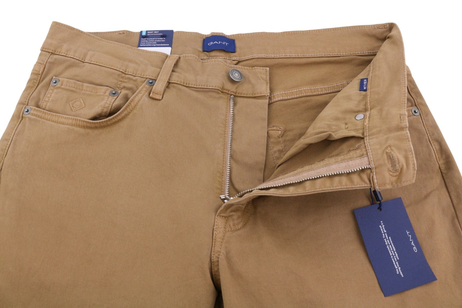 GANT Hayes Desert Men Trousers W35/L34 Roasted Walnut Slim Fit Zip Fly Brown