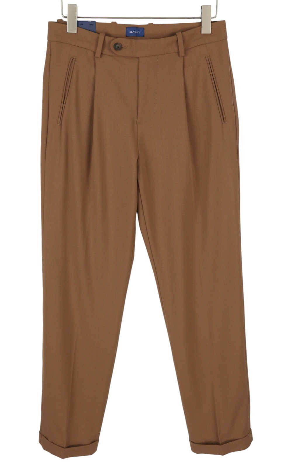 GANT Fluid Pleated Men Trousers W31 Roasted Walnut Wool Blend Turn-Up Brown