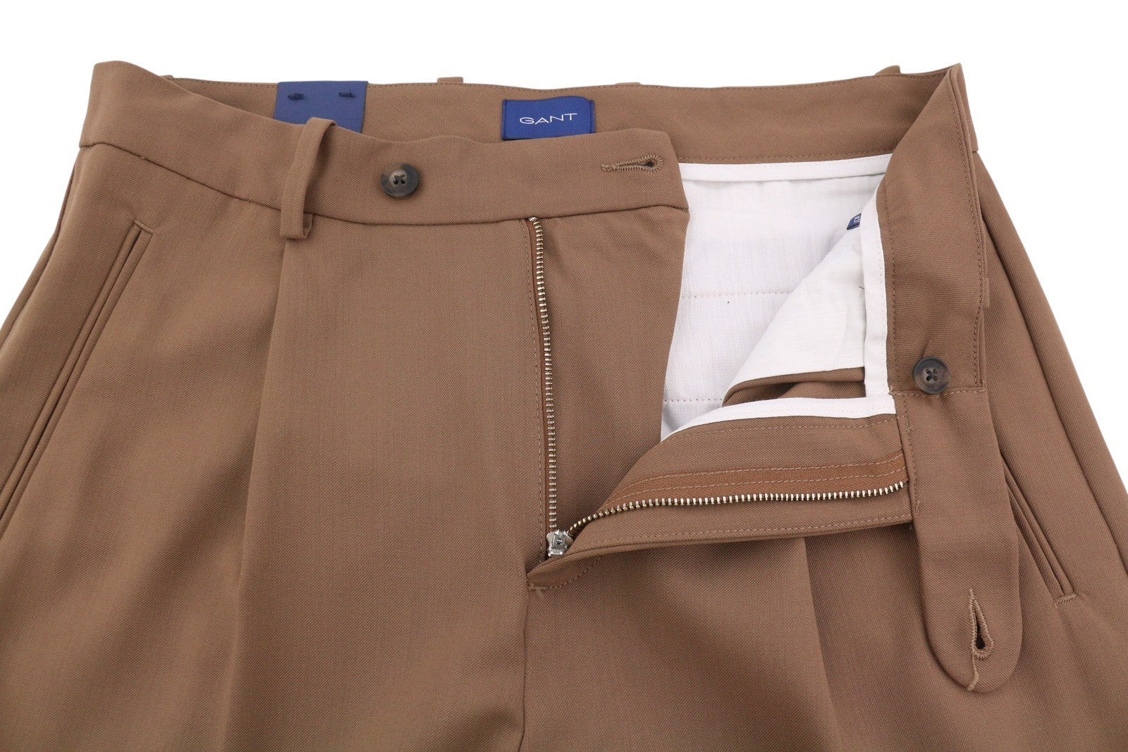 GANT Fluid Pleated Men Trousers W31 Roasted Walnut Wool Blend Turn-Up Brown