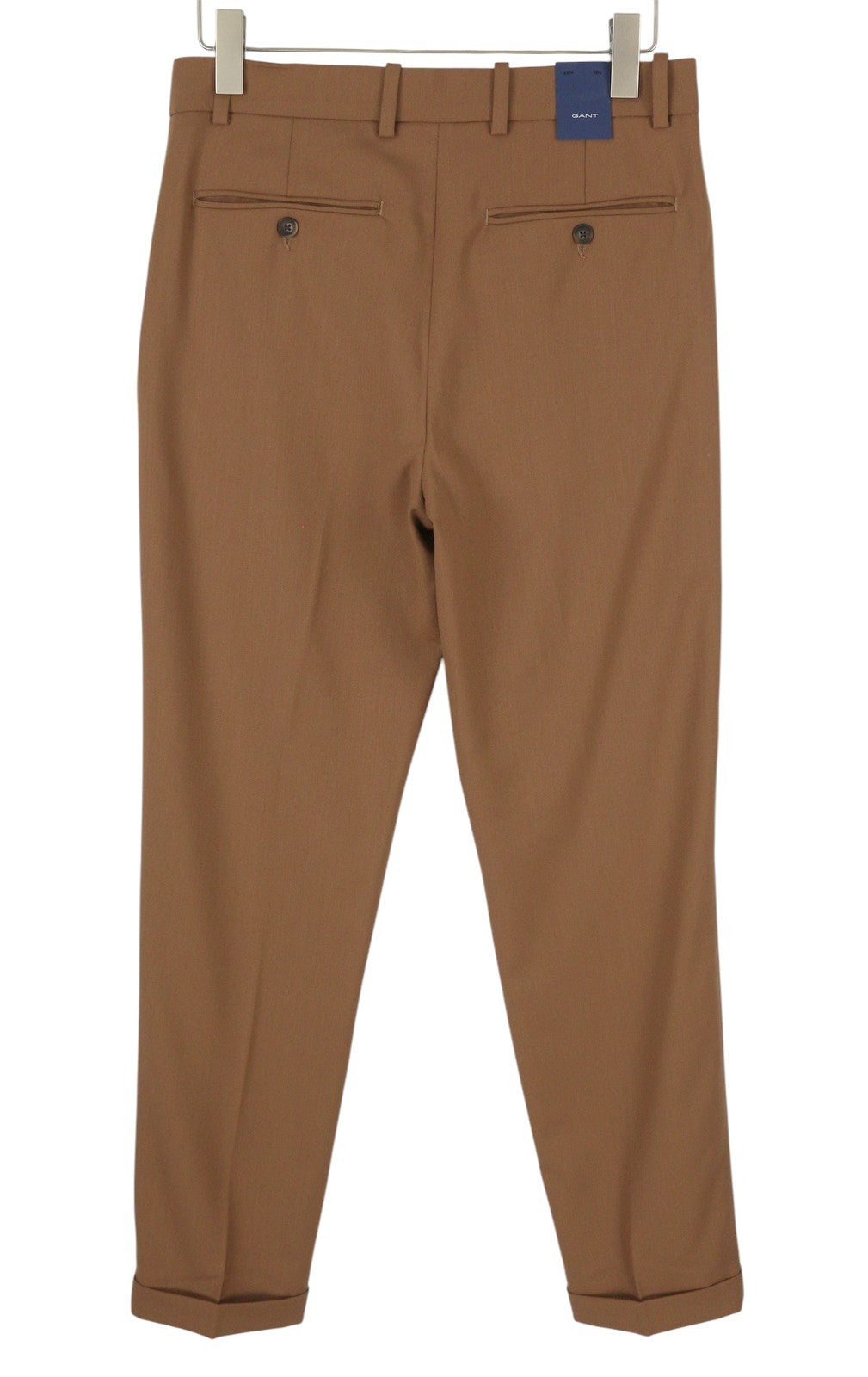 GANT Fluid Pleated vyriškos kelnės W30 Roasted Walnut vilnos mišinio atverčiamos rudos spalvos 