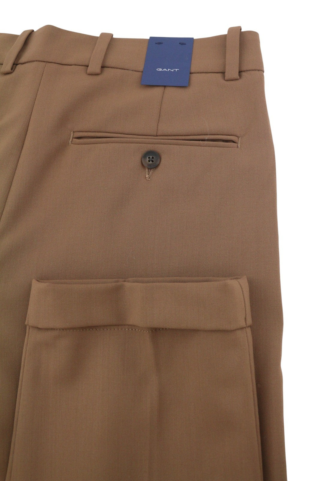 GANT Fluid Pleated vyriškos kelnės W30 Roasted Walnut vilnos mišinio atverčiamos rudos spalvos 