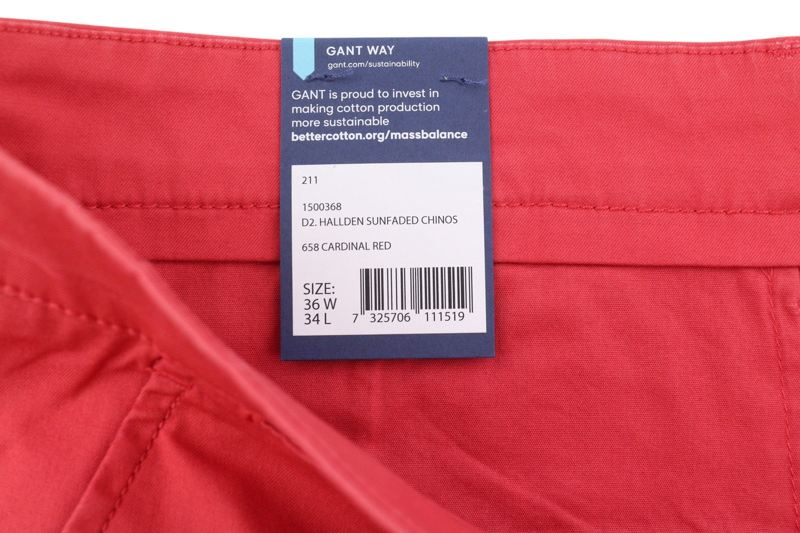 GANT Hallden Sunfaded Chinos Men Trousers W36/L34 Cardinal Red Slim Fit Zip