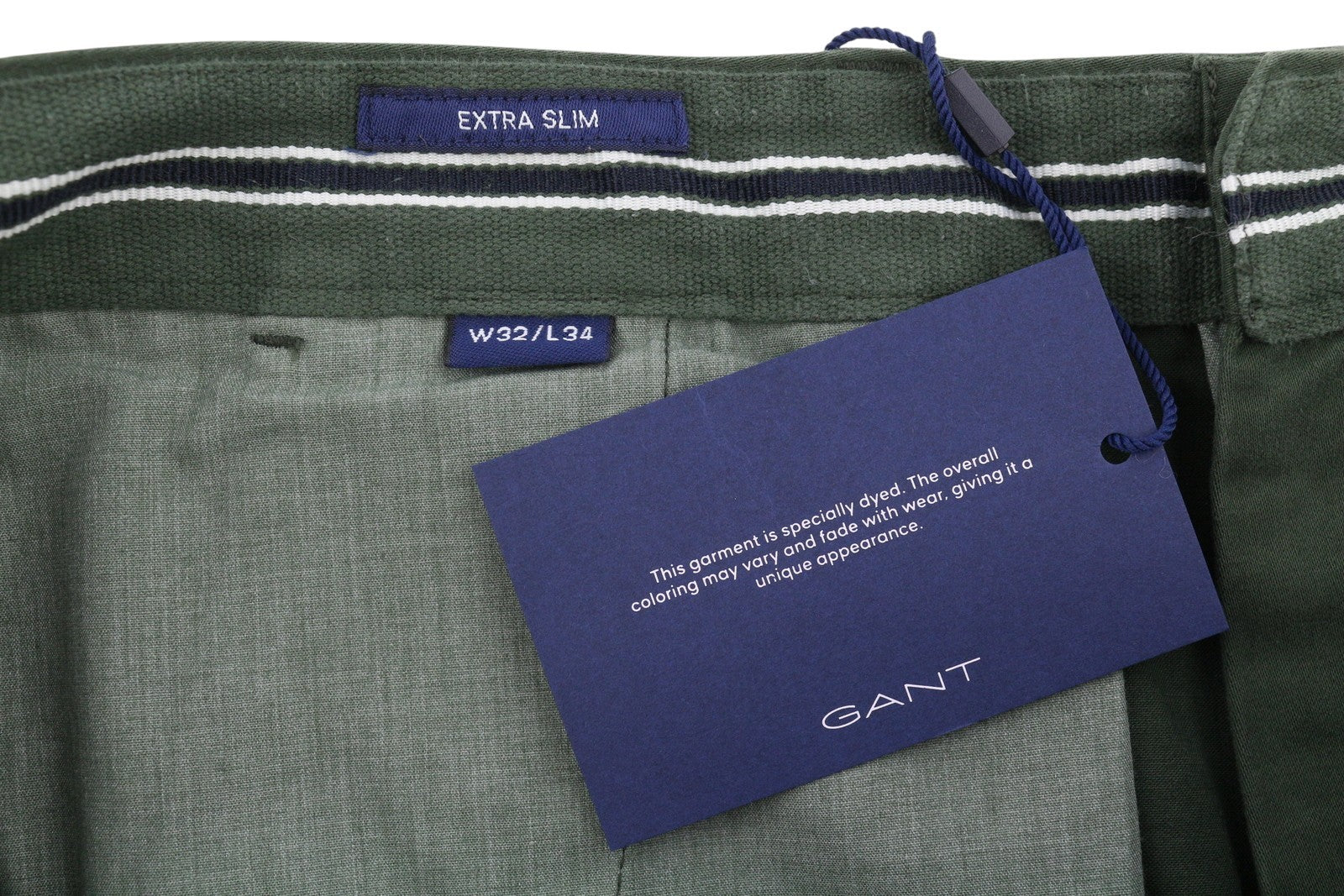 GANT Brushed Extra Slim Chino Men Trousers W32/L34 Thyme Green Zip Fly Logo