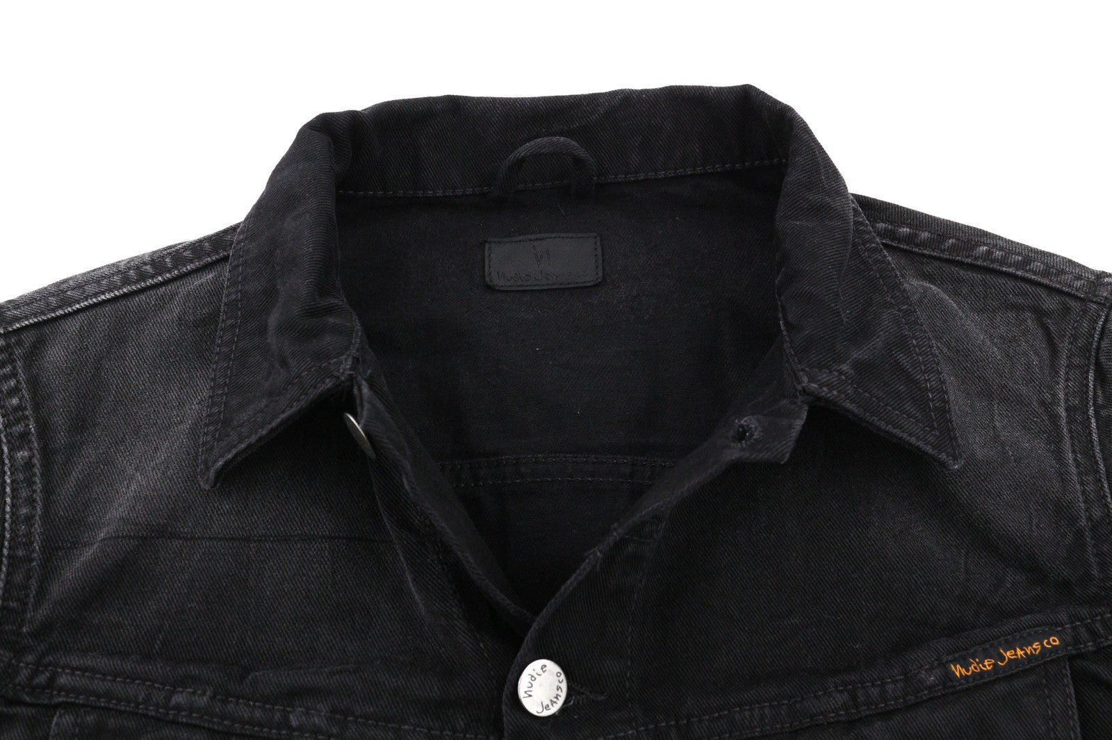 NUDIE JEANS Billy Men's S Dark Shist Denim Spread Button Logo Pockets Jacket