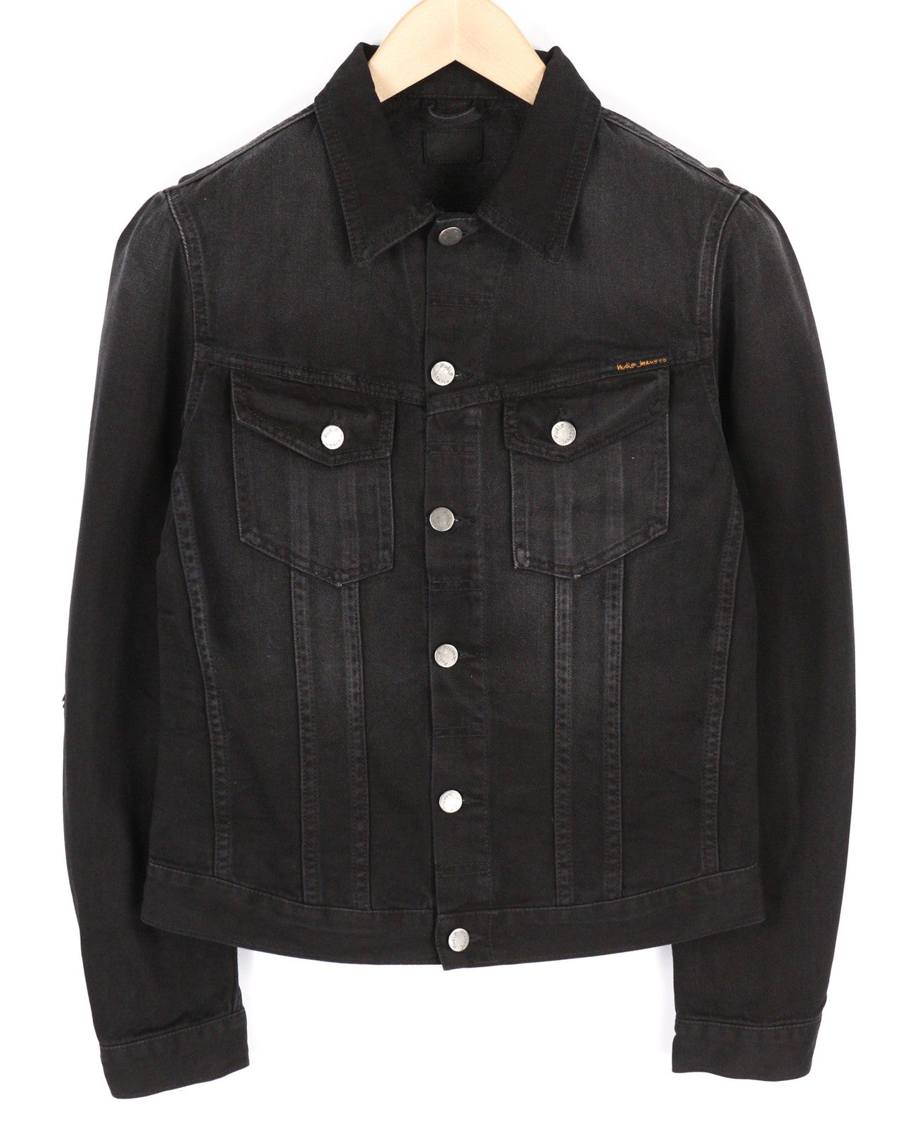 NUDIE JEANS Billy Men's S Dark Shist Denim Button Spread Logo Pocket Jacket