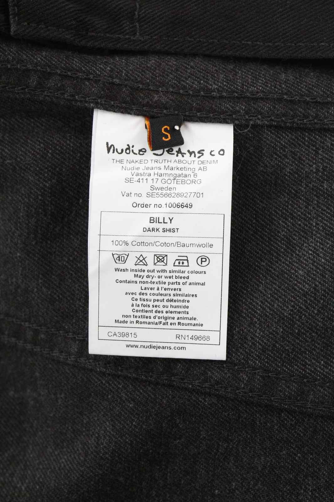 NUDIE JEANS Billy Men's S Dark Shist Denim Button Spread Logo Pocket Jacket