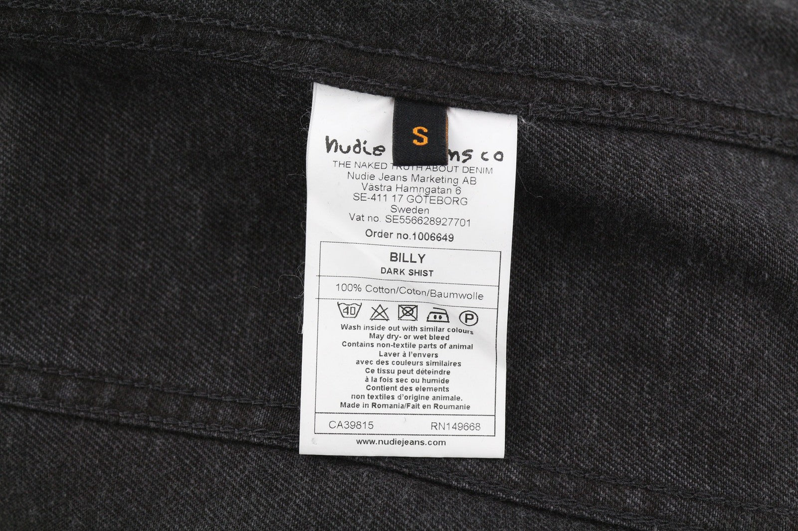 NUDIE JEANS Billy Men's S Dark Shist Denim Buttons Spread Logo Pockets Jacket